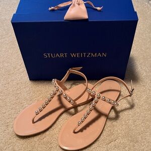 Stuart Weitzman Nude Sandals with Pearl Embellishments
